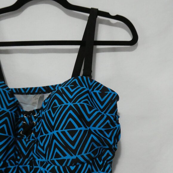 CACTUS | 1X | Geometric Blue and Black Tankini Top - Picture 5 of 13
